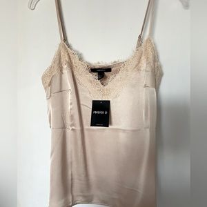Satin tank top with lace detail